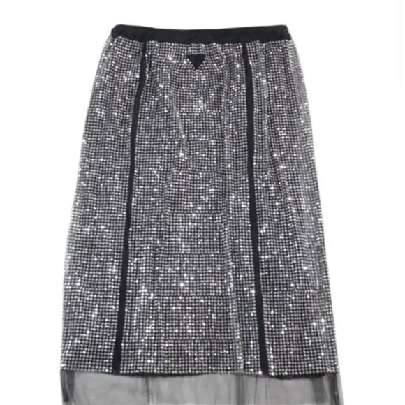 Prada rhinestone silk midi skirt black size 36 - Picture 2 of 4